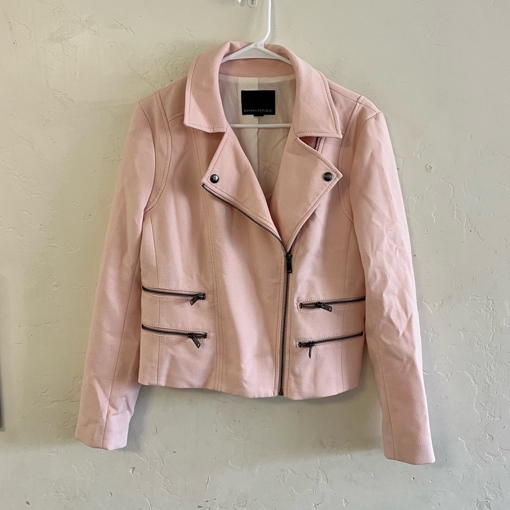 Banana Republic Light Pink Knit Moto Jacket Size 10